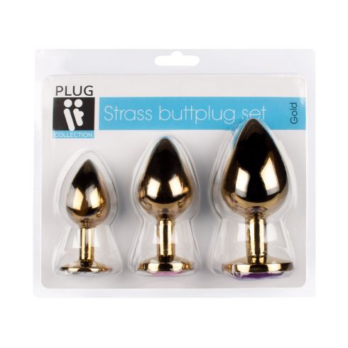 Plug IT Strass Butt Plug Set Gold - 3 pieces